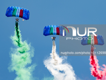 Folgore paratroopers over the skies of Rome in Italy on June 2, 2023 for the 77th Italian Republic Day        (