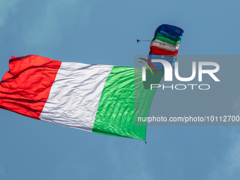 Folgore paratroopers over the skies of Rome in Italy on June 2, 2023 for the 77th Italian Republic Day        (