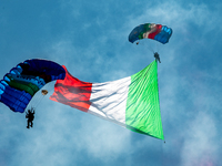 Folgore paratroopers over the skies of Rome in Italy on June 2, 2023 for the 77th Italian Republic Day        (