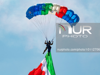 Folgore paratroopers over the skies of Rome in Italy on June 2, 2023 for the 77th Italian Republic Day        (