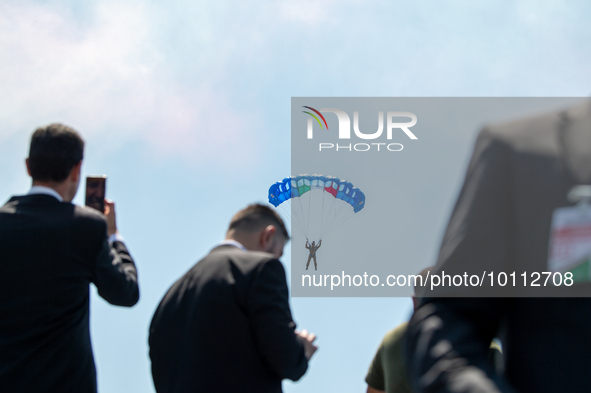 Folgore paratroopers over the skies of Rome in Italy on June 2, 2023 for the 77th Italian Republic Day        