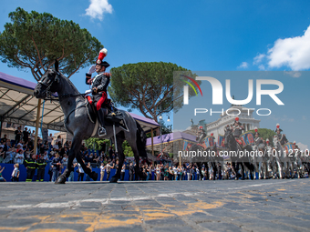 
The Carabinieri fanfare parades  in Rome on June 2, 2023 on the occasion of the parade for the 77th Italian Republic Day      (