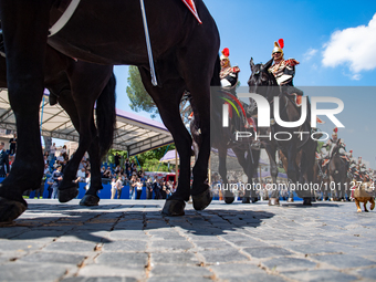 
The Carabinieri fanfare parades with its mascot Briciola in Rome on June 2, 2023 on the occasion of the parade for the 77th Italian Republi...