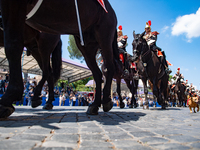 
The Carabinieri fanfare parades with its mascot Briciola in Rome on June 2, 2023 on the occasion of the parade for the 77th Italian Republi...