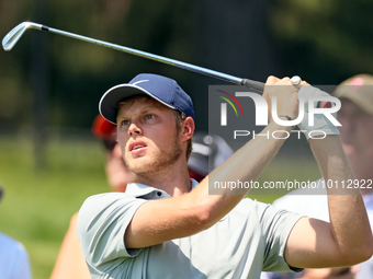 Cam Davis of Sydney, Australia follows his shot from the 16th tee during the first round of the The Memorial Tournament presented by Workday...