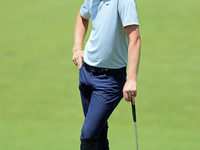 Cam Davis of Sydney, Australia waits on the 18th green  from the bunker during the first round of the The Memorial Tournament presented by W...