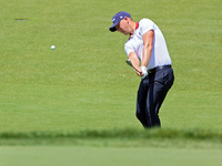 Matt Wallace of England hits onto the 18th green during the first round of the The Memorial Tournament presented by Workday at Muirfield Vil...