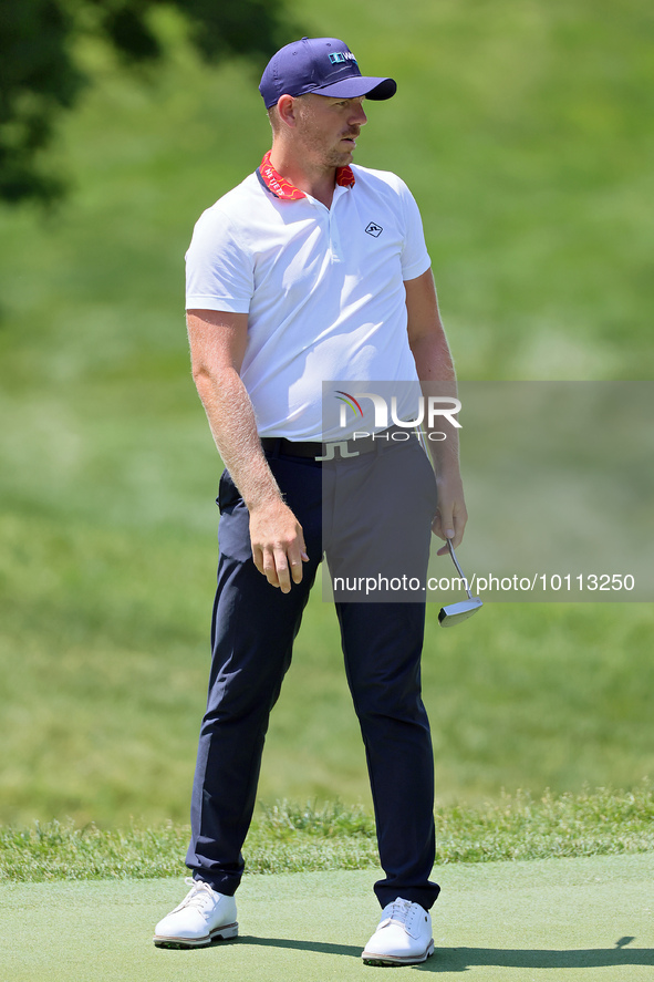 Matt Wallace of England looks overthe 17th green during the first round of the The Memorial Tournament presented by Workday at Muirfield Vil...