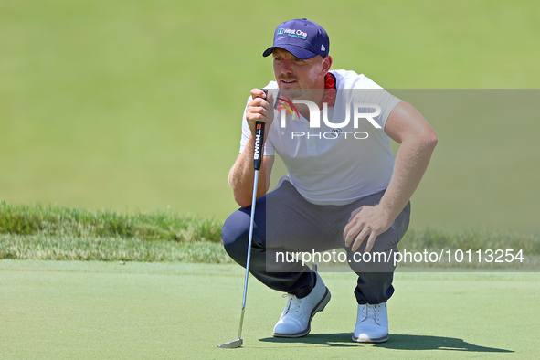 Matt Wallace of England looks over the 17th green during the first round of the The Memorial Tournament presented by Workday at Muirfield Vi...