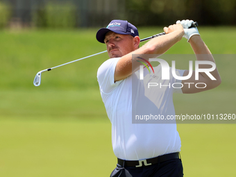 Matt Wallace of England hits from the fairway during the first round of the The Memorial Tournament presented by Workday at Muirfield Villag...