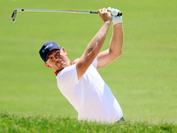 Matt Wallace of England hits from the bunker on the 15th fairway during the first round of the The Memorial Tournament presented by Workday...