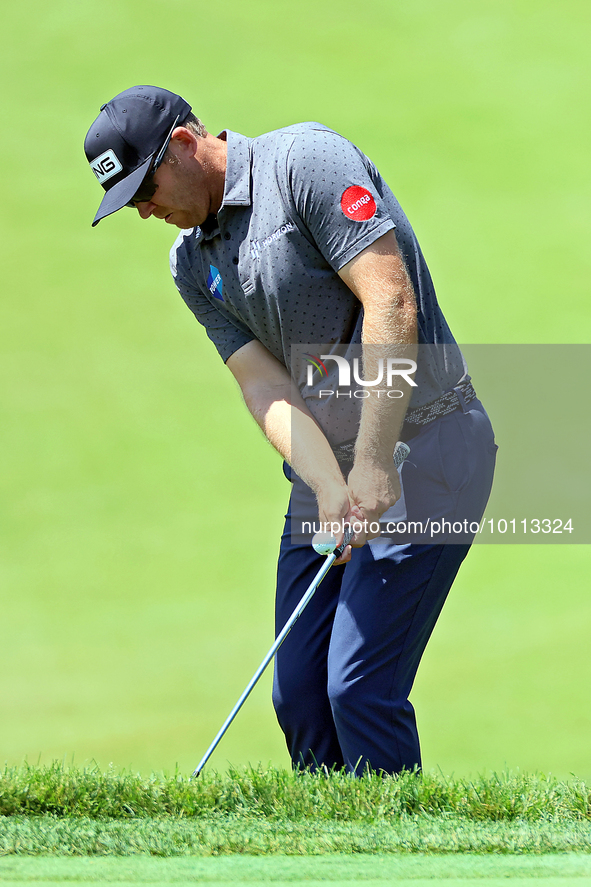 Seamus Power of Waterford, Ireland chips onto the 17th green during the first round of the The Memorial Tournament presented by Workday at M...