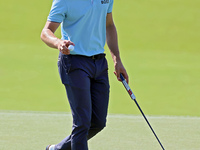 Thomas Detry of Brussels, Belgium walks off the 18th green during the first round of the The Memorial Tournament presented by Workday at Mui...