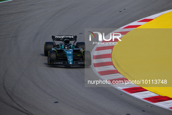 Lance Stroll of Aston Martin Cognizant F1 Team drive his single-seater during free practice of Spanish GP, 7th round of FIA Formula 1 World...