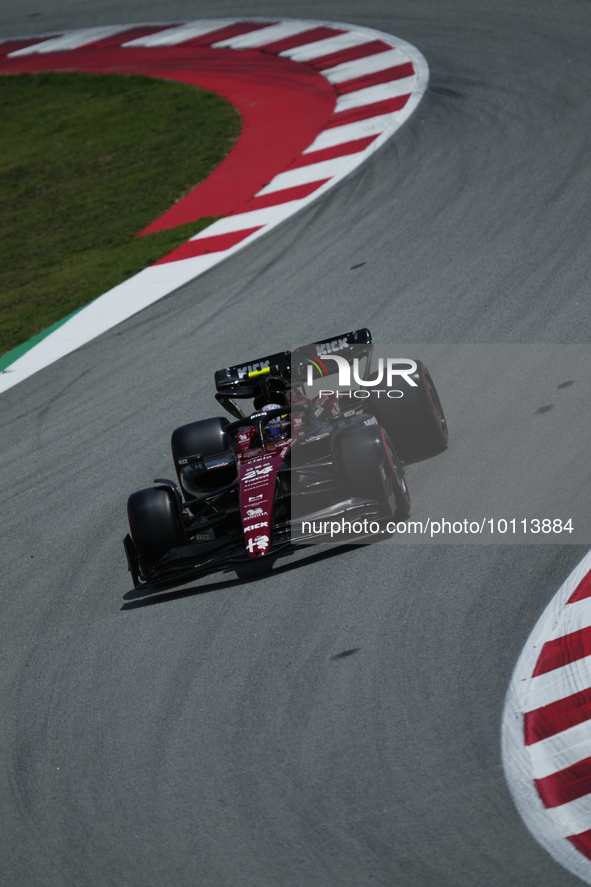 Zhou Guanyu of China driving the (24) Alfa Romeo F1 C43 Ferrari during practice ahead of the F1 Grand Prix of Spain at Circuit de Barcelona-...