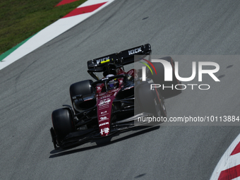 Zhou Guanyu of China driving the (24) Alfa Romeo F1 C43 Ferrari during practice ahead of the F1 Grand Prix of Spain at Circuit de Barcelona-...