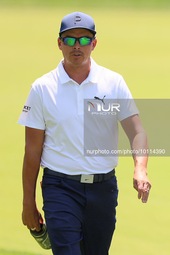 Rickie Fowler of Murrieta, California walks on the 5th fairway during  The Memorial Tournament presented by Workday at Muirfield Village Gol...