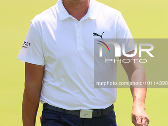 Rickie Fowler of Murrieta, California walks on the 5th fairway during  The Memorial Tournament presented by Workday at Muirfield Village Gol...