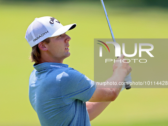 Sam Burns of Shreveport, Louisiana hits on the 5th fairway during The Memorial Tournament presented by Workday at Muirfield Village Golf Clu...