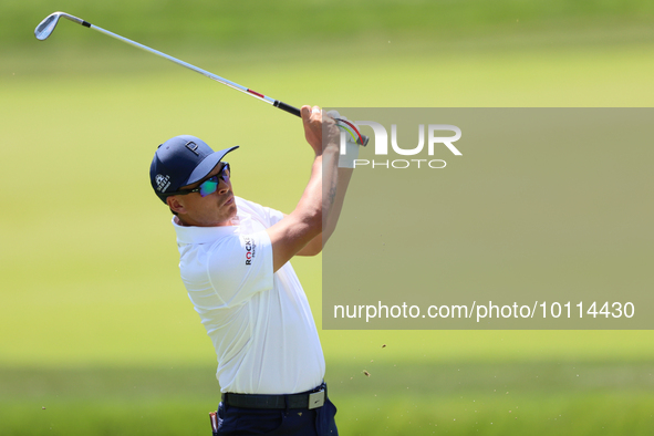 Rickie Fowler of Murrieta California hits on the 5th fairway during The Memorial Tournament presented by Workday at Muirfield Village Golf C...