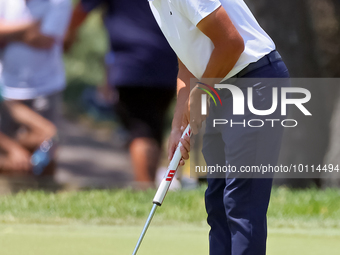 Rickie Fowler of Murrieta California putts on the 5th green during The Memorial Tournament presented by Workday at Muirfield Village Golf Cl...