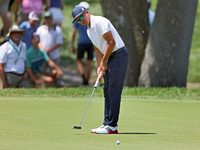 Rickie Fowler of Murrieta California putts on the 5th green during The Memorial Tournament presented by Workday at Muirfield Village Golf Cl...