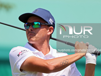 Rickie Fowler of Murrieta, California follows his shot from the 6th tee during The Memorial Tournament presented by Workday at Muirfield Vil...