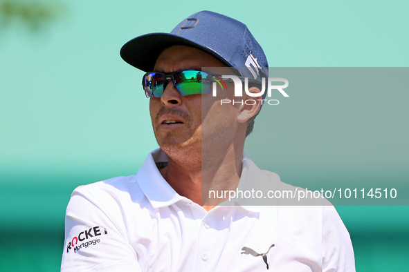 Rickie Fowler of Murrieta, California follows his shot from the 6th tee during The Memorial Tournament presented by Workday at Muirfield Vil...