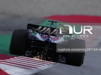 Kevin Magnussen of Denmark driving the (20) Haas F1 VF-23 Ferrari during practice ahead of the F1 Grand Prix of Spain at Circuit de Barcelon...