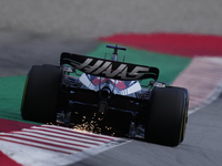 Kevin Magnussen of Denmark driving the (20) Haas F1 VF-23 Ferrari during practice ahead of the F1 Grand Prix of Spain at Circuit de Barcelon...