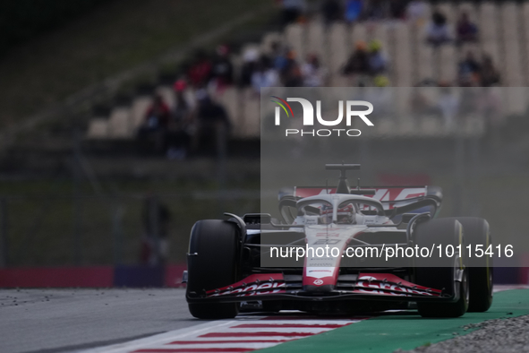 Kevin Magnussen of Denmark driving the (20) Haas F1 VF-23 Ferrari during practice ahead of the F1 Grand Prix of Spain at Circuit de Barcelon...