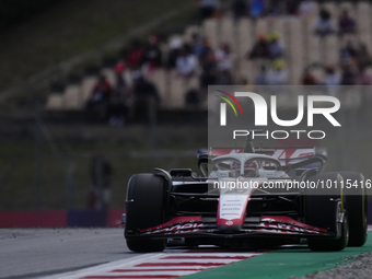 Kevin Magnussen of Denmark driving the (20) Haas F1 VF-23 Ferrari during practice ahead of the F1 Grand Prix of Spain at Circuit de Barcelon...