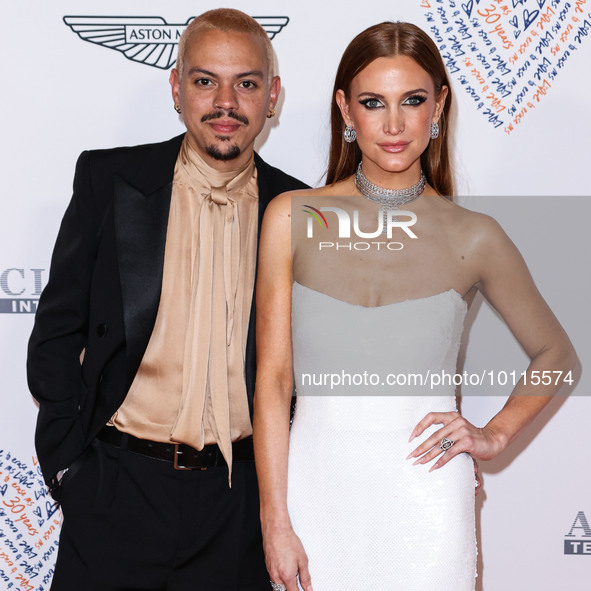 Evan Ross and wife Ashlee Simpson Ross arrive at the 30th Annual Race To Erase MS Gala held at the Fairmont Century Plaza on June 2, 2023 in...