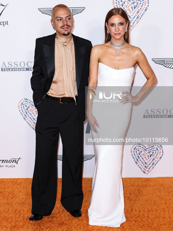 Evan Ross and wife Ashlee Simpson Ross arrive at the 30th Annual Race To Erase MS Gala held at the Fairmont Century Plaza on June 2, 2023 in...