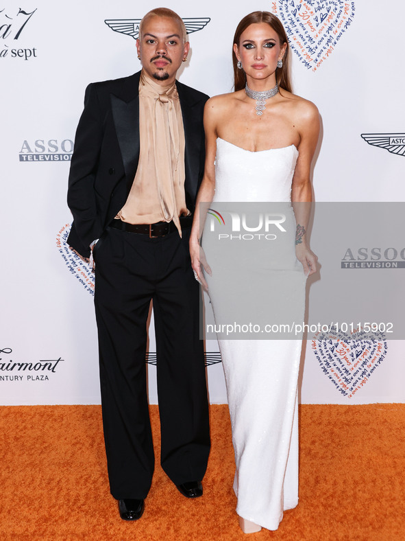 Evan Ross and wife Ashlee Simpson Ross arrive at the 30th Annual Race To Erase MS Gala held at the Fairmont Century Plaza on June 2, 2023 in...