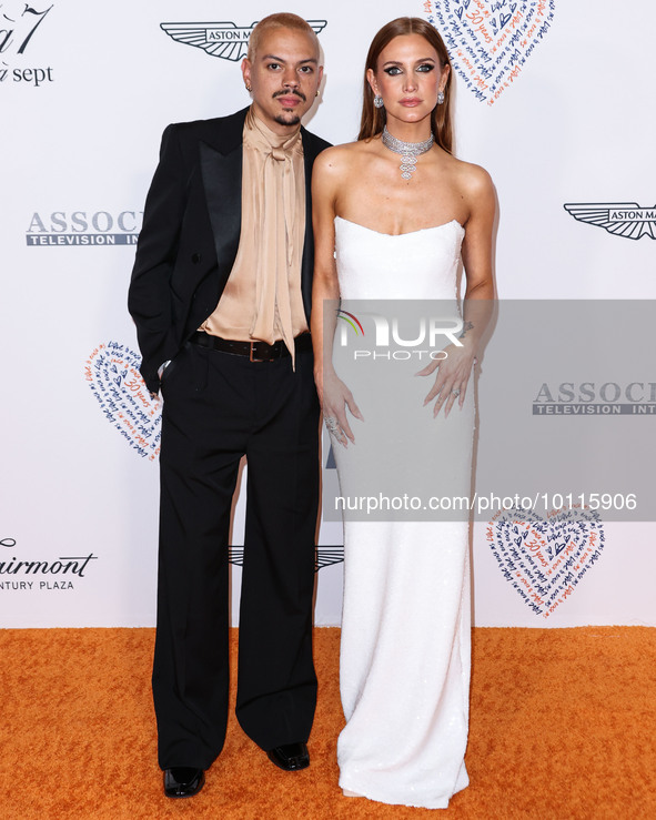 Evan Ross and wife Ashlee Simpson Ross arrive at the 30th Annual Race To Erase MS Gala held at the Fairmont Century Plaza on June 2, 2023 in...