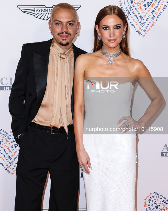 Evan Ross and wife Ashlee Simpson Ross arrive at the 30th Annual Race To Erase MS Gala held at the Fairmont Century Plaza on June 2, 2023 in...