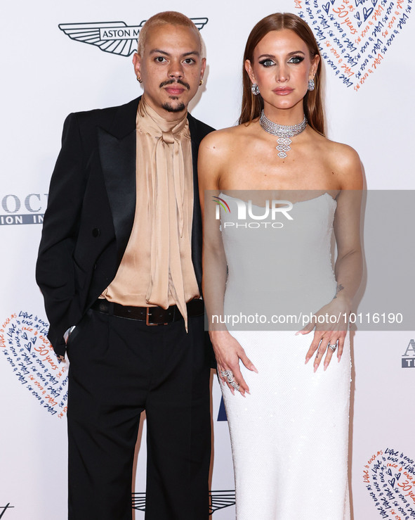 Evan Ross and wife Ashlee Simpson Ross arrive at the 30th Annual Race To Erase MS Gala held at the Fairmont Century Plaza on June 2, 2023 in...