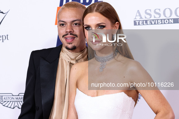 Evan Ross and wife Ashlee Simpson Ross arrive at the 30th Annual Race To Erase MS Gala held at the Fairmont Century Plaza on June 2, 2023 in...