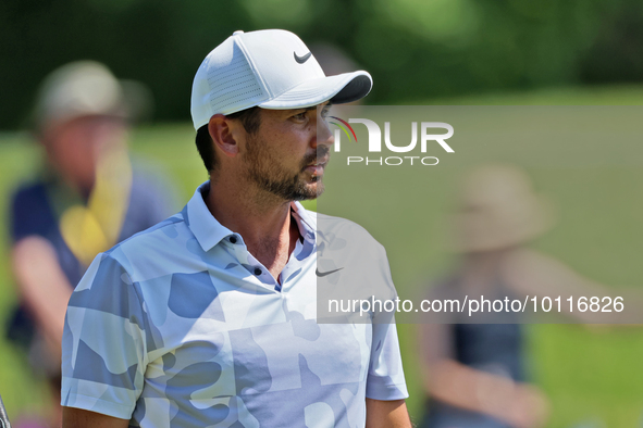 Jason Day of Brisbane, Australia looks over the 9th green during  The Memorial Tournament presented by Workday at Muirfield Village Golf Clu...