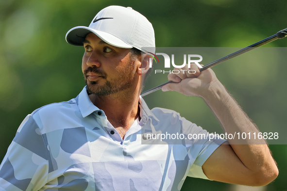 Jason Day of Brisbane, Australia follows his putt on the 9th green during The Memorial Tournament presented by Workday at Muirfield Village...