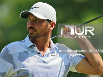 Jason Day of Brisbane, Australia follows his putt on the 9th green during The Memorial Tournament presented by Workday at Muirfield Village...