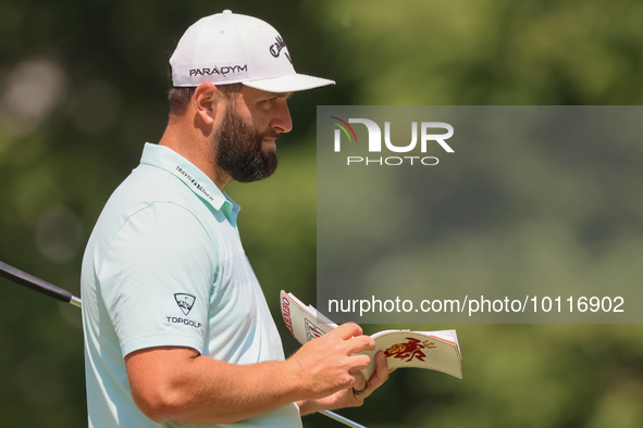 John Rahm of Barrika, Spain looks over the 8th green  during The Memorial Tournament presented by Workday at Muirfield Village Golf Club in...