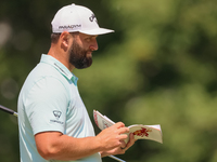 John Rahm of Barrika, Spain looks over the 8th green  during The Memorial Tournament presented by Workday at Muirfield Village Golf Club in...