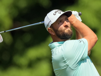 John Rahm of Barrika, Spain hits from the 9th fairway during The Memorial Tournament presented by Workday at Muirfield Village Golf Club in...