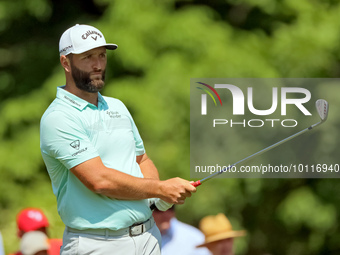 John Rahm of Barrika, Spain looks follows his shot from the 9th fairway during The Memorial Tournament presented by Workday at Muirfield Vil...