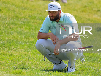 John Rahm of Barrika, Spain lines up his putt on the 9th green  during The Memorial Tournament presented by Workday at Muirfield Village Gol...