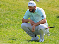 John Rahm of Barrika, Spain lines up his putt on the 9th green  during The Memorial Tournament presented by Workday at Muirfield Village Gol...