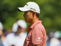 Collin Morikawa of La Canada, California looks over the 8th green during The Memorial Tournament presented by Workday at Muirfield Village G...