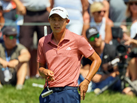 Collin Morikawa of La Canada, California waits on the 8th green during The Memorial Tournament presented by Workday at Muirfield Village Gol...